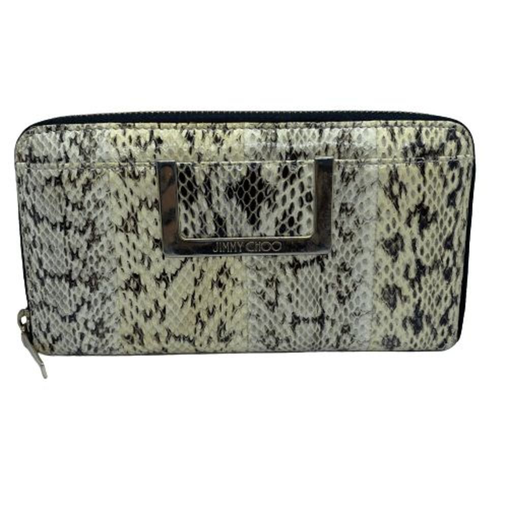 Authentic Jimmy Choo Snake Print Leather Long Zip Around Wallet / Clutch